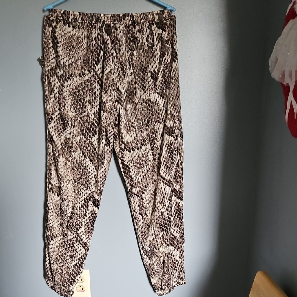 Olivaceous Snake Print Joggers - Cream and Brown - Picture 12 of 16